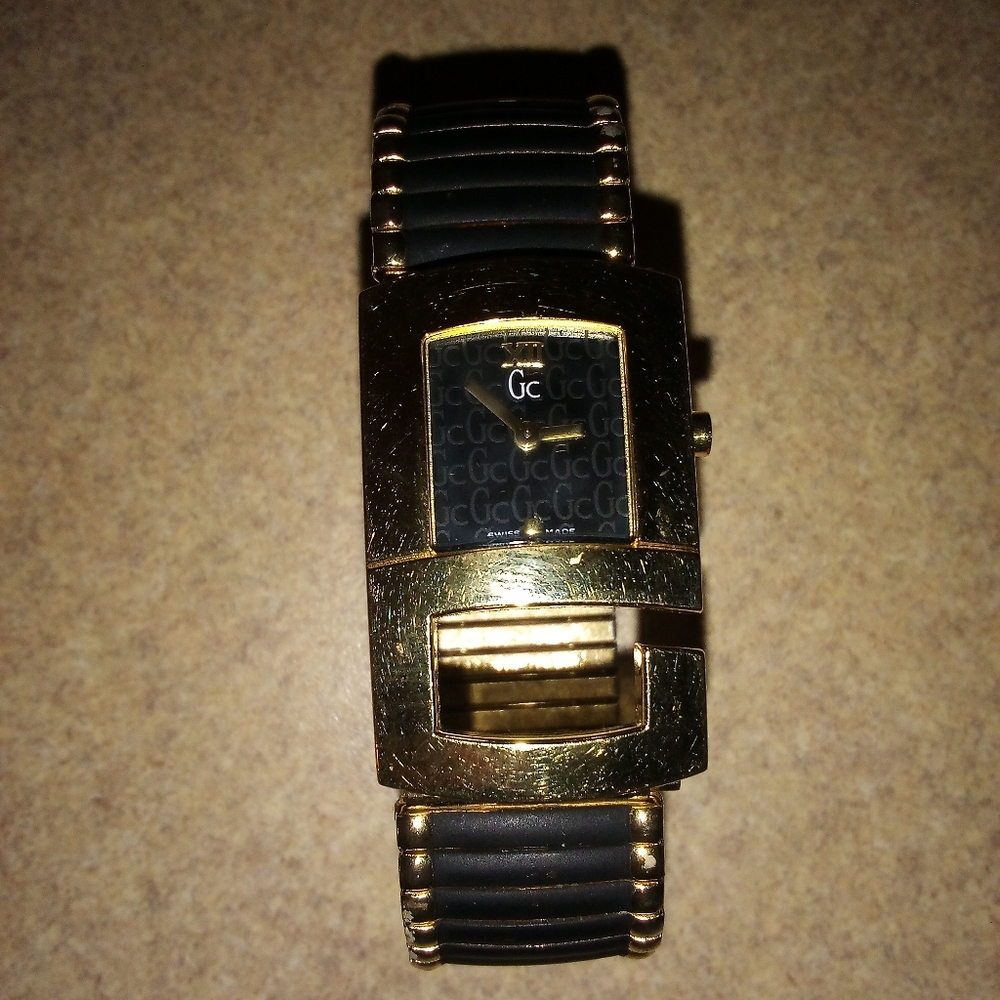 Vintage Guess Gc Gold and Black Watch With Elastic Wristband